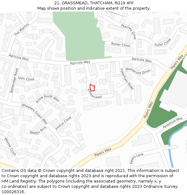 21, GRASSMEAD, THATCHAM, RG19 4FP: Location map and indicative extent of plot