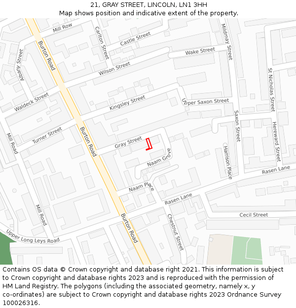 21, GRAY STREET, LINCOLN, LN1 3HH: Location map and indicative extent of plot