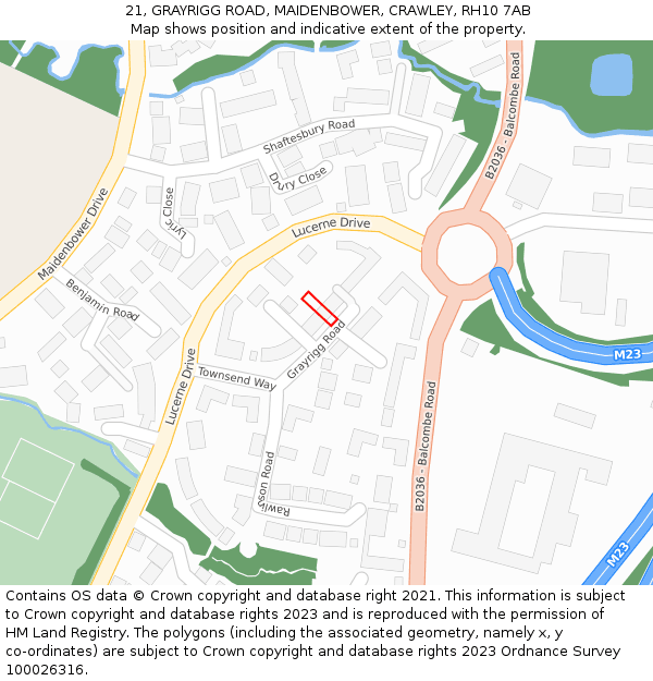 21, GRAYRIGG ROAD, MAIDENBOWER, CRAWLEY, RH10 7AB: Location map and indicative extent of plot