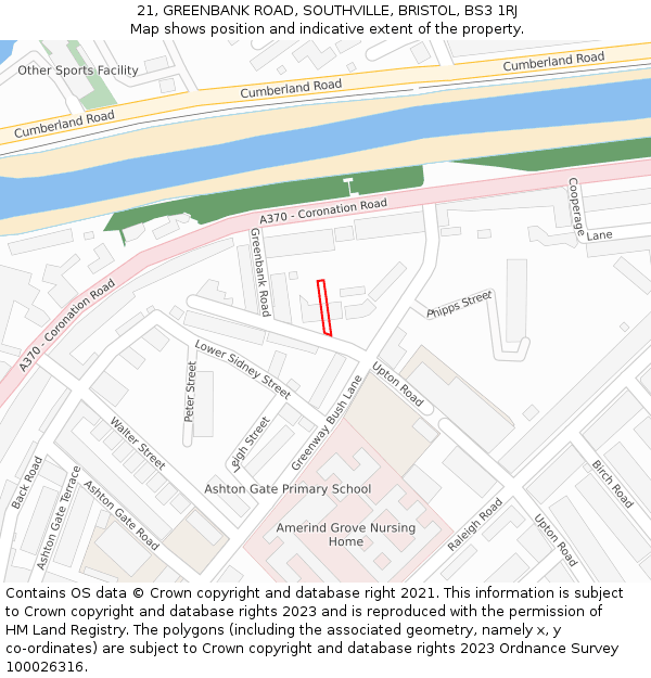21, GREENBANK ROAD, SOUTHVILLE, BRISTOL, BS3 1RJ: Location map and indicative extent of plot