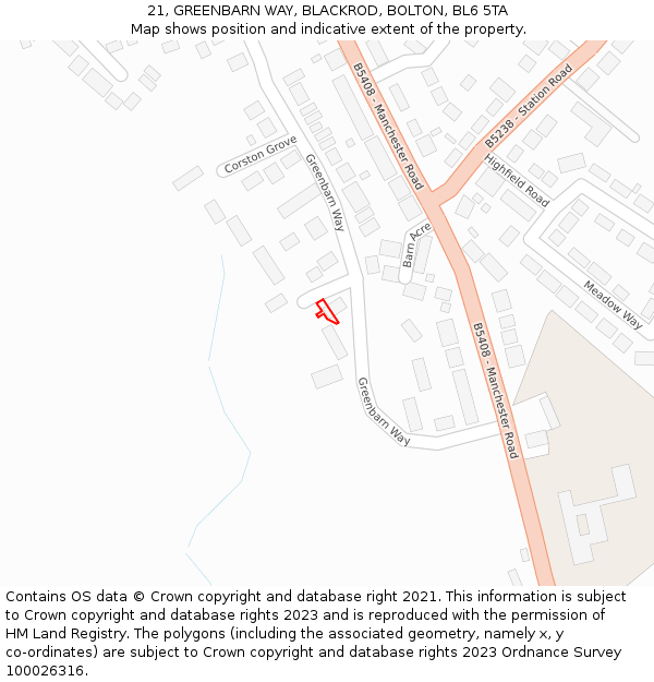 21, GREENBARN WAY, BLACKROD, BOLTON, BL6 5TA: Location map and indicative extent of plot
