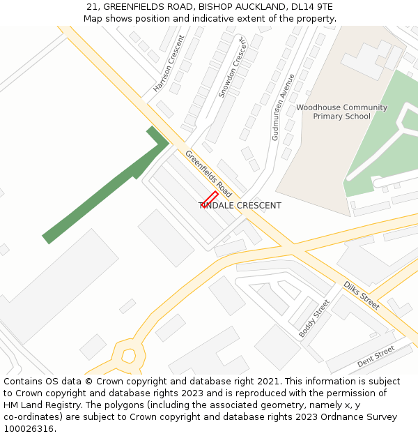 21, GREENFIELDS ROAD, BISHOP AUCKLAND, DL14 9TE: Location map and indicative extent of plot