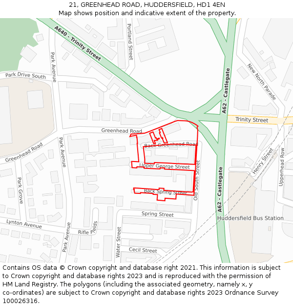 21, GREENHEAD ROAD, HUDDERSFIELD, HD1 4EN: Location map and indicative extent of plot