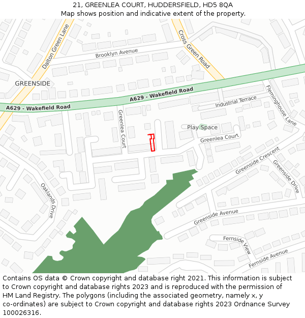 21, GREENLEA COURT, HUDDERSFIELD, HD5 8QA: Location map and indicative extent of plot