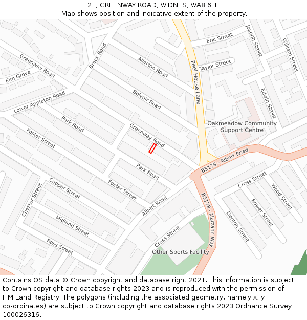 21, GREENWAY ROAD, WIDNES, WA8 6HE: Location map and indicative extent of plot