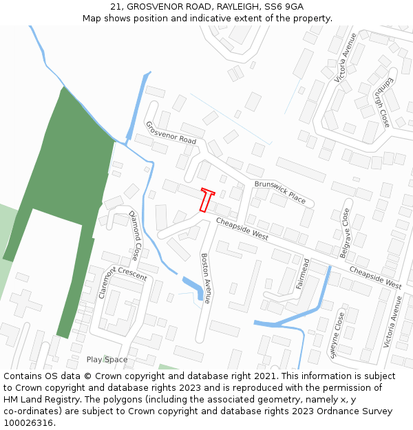 21, GROSVENOR ROAD, RAYLEIGH, SS6 9GA: Location map and indicative extent of plot