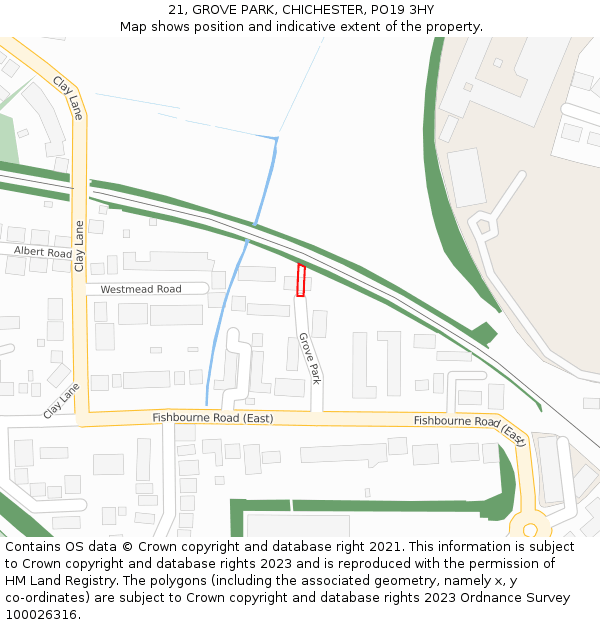 21, GROVE PARK, CHICHESTER, PO19 3HY: Location map and indicative extent of plot