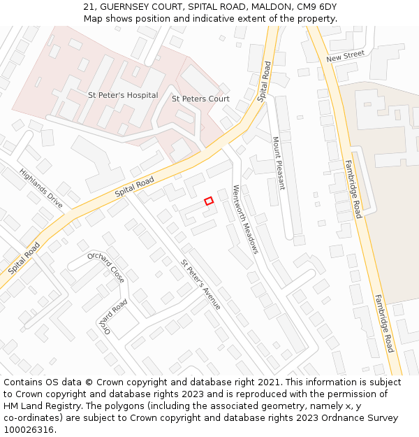 21, GUERNSEY COURT, SPITAL ROAD, MALDON, CM9 6DY: Location map and indicative extent of plot