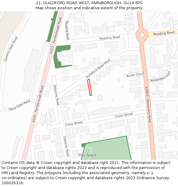 21, GUILDFORD ROAD WEST, FARNBOROUGH, GU14 6PS: Location map and indicative extent of plot