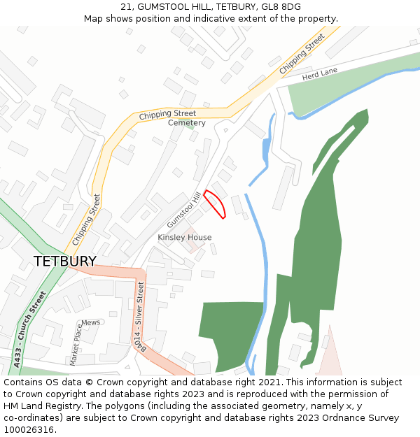 21, GUMSTOOL HILL, TETBURY, GL8 8DG: Location map and indicative extent of plot