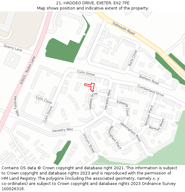 21, HADDEO DRIVE, EXETER, EX2 7PE: Location map and indicative extent of plot