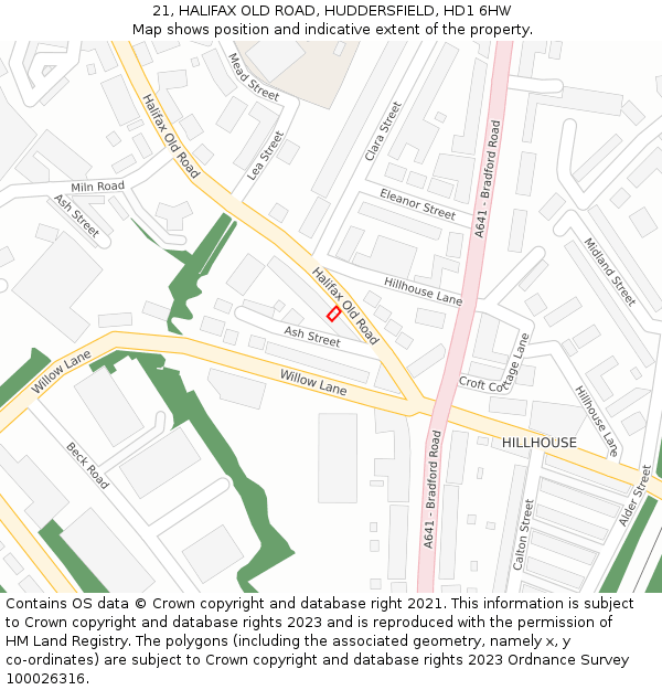 21, HALIFAX OLD ROAD, HUDDERSFIELD, HD1 6HW: Location map and indicative extent of plot