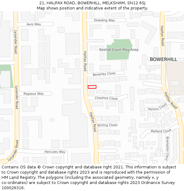21, HALIFAX ROAD, BOWERHILL, MELKSHAM, SN12 6SJ: Location map and indicative extent of plot