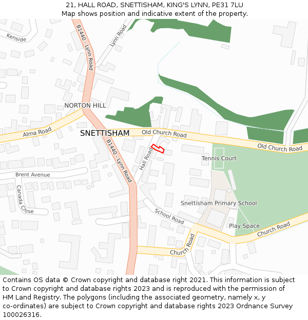21, HALL ROAD, SNETTISHAM, KING'S LYNN, PE31 7LU: Location map and indicative extent of plot