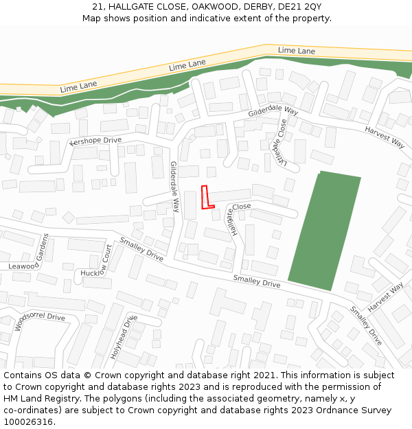 21, HALLGATE CLOSE, OAKWOOD, DERBY, DE21 2QY: Location map and indicative extent of plot