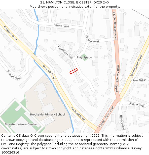 21, HAMILTON CLOSE, BICESTER, OX26 2HX: Location map and indicative extent of plot