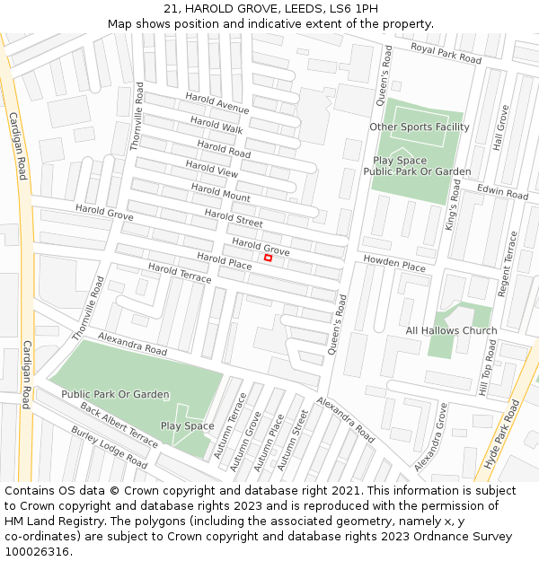 21, HAROLD GROVE, LEEDS, LS6 1PH: Location map and indicative extent of plot