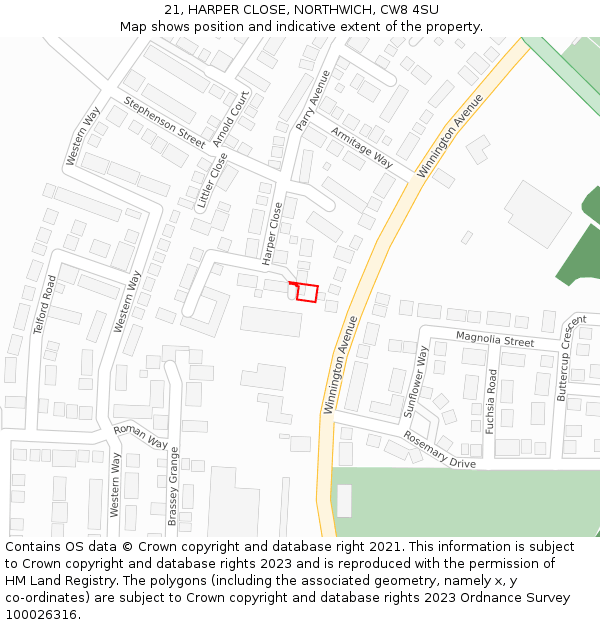 21, HARPER CLOSE, NORTHWICH, CW8 4SU: Location map and indicative extent of plot