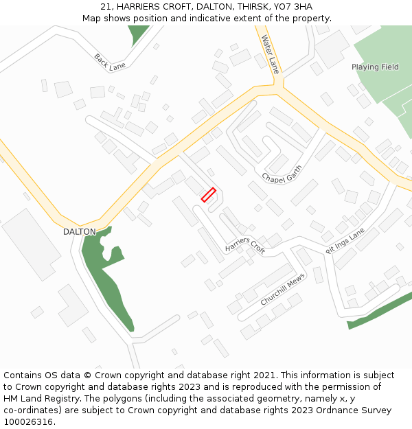 21, HARRIERS CROFT, DALTON, THIRSK, YO7 3HA: Location map and indicative extent of plot