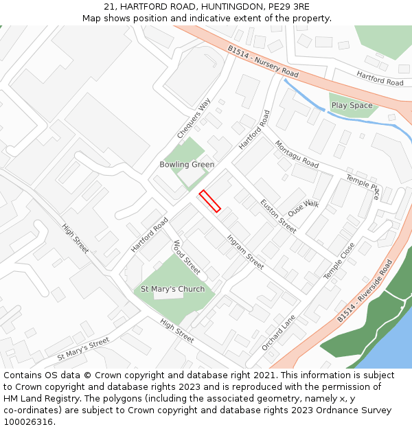 21, HARTFORD ROAD, HUNTINGDON, PE29 3RE: Location map and indicative extent of plot
