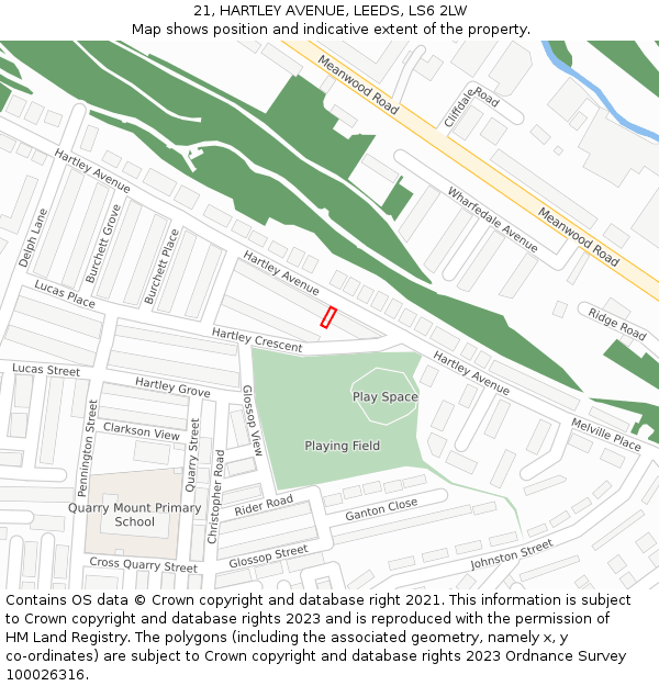 21, HARTLEY AVENUE, LEEDS, LS6 2LW: Location map and indicative extent of plot