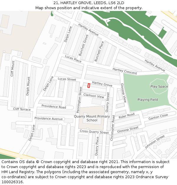 21, HARTLEY GROVE, LEEDS, LS6 2LD: Location map and indicative extent of plot