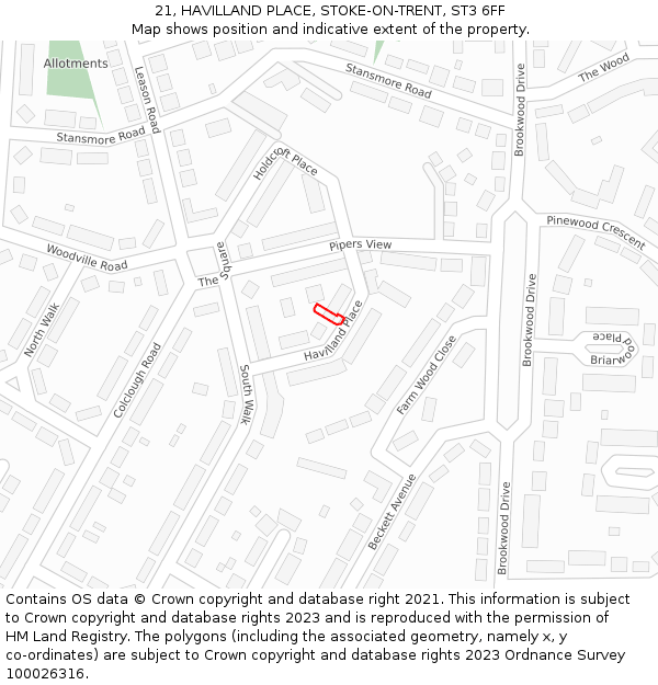 21, HAVILLAND PLACE, STOKE-ON-TRENT, ST3 6FF: Location map and indicative extent of plot
