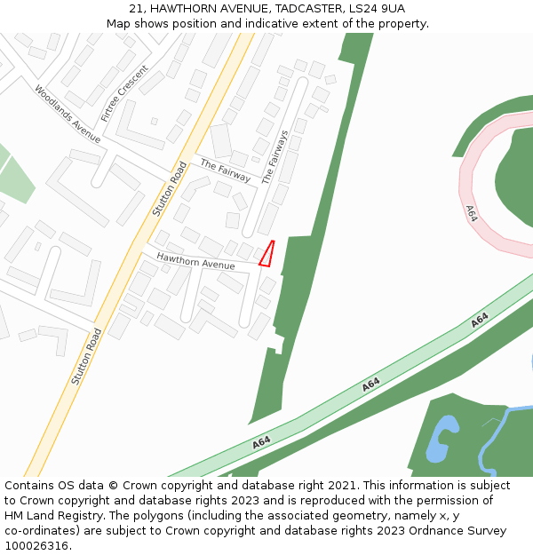 21, HAWTHORN AVENUE, TADCASTER, LS24 9UA: Location map and indicative extent of plot
