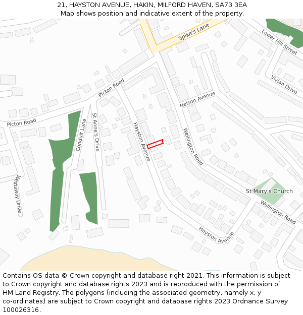 21, HAYSTON AVENUE, HAKIN, MILFORD HAVEN, SA73 3EA: Location map and indicative extent of plot