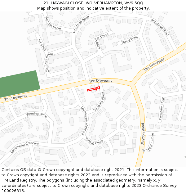 21, HAYWAIN CLOSE, WOLVERHAMPTON, WV9 5QQ: Location map and indicative extent of plot