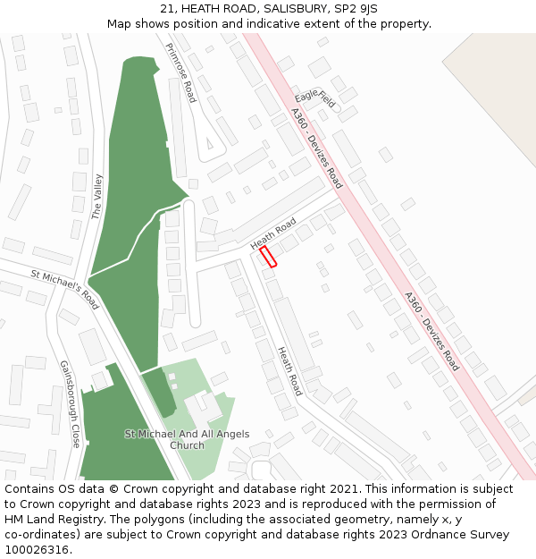21, HEATH ROAD, SALISBURY, SP2 9JS: Location map and indicative extent of plot