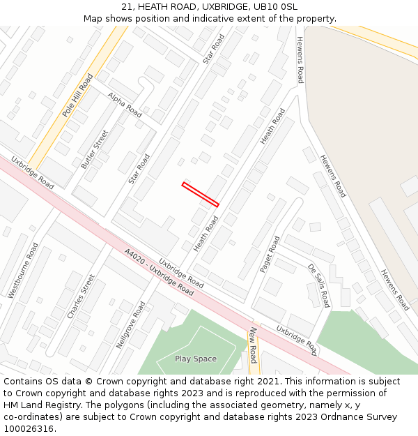 21, HEATH ROAD, UXBRIDGE, UB10 0SL: Location map and indicative extent of plot