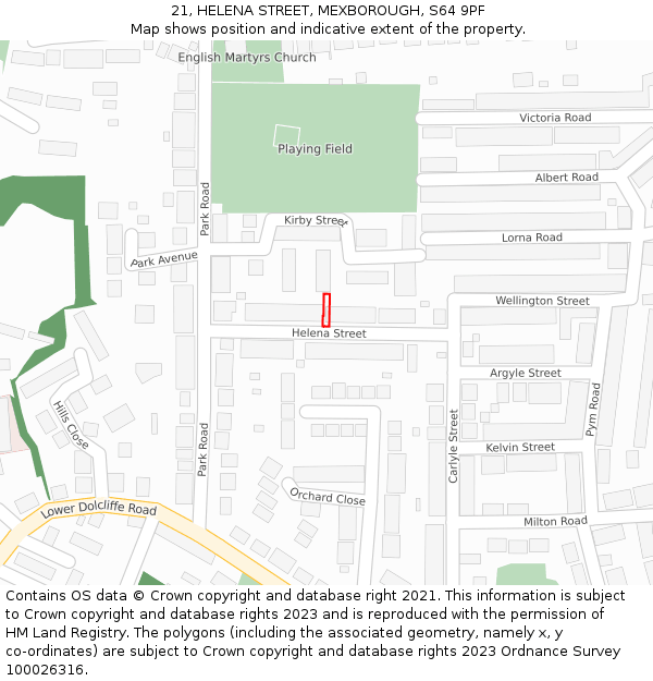 21, HELENA STREET, MEXBOROUGH, S64 9PF: Location map and indicative extent of plot