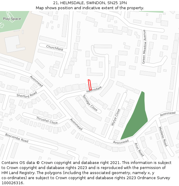 21, HELMSDALE, SWINDON, SN25 1PN: Location map and indicative extent of plot
