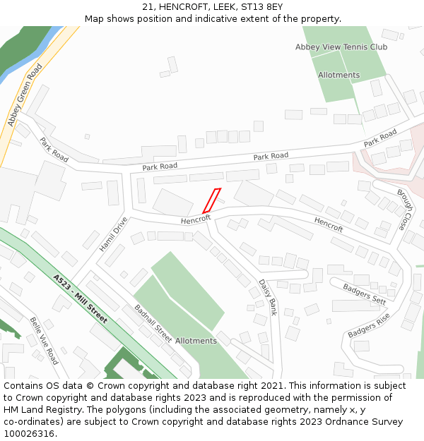 21, HENCROFT, LEEK, ST13 8EY: Location map and indicative extent of plot