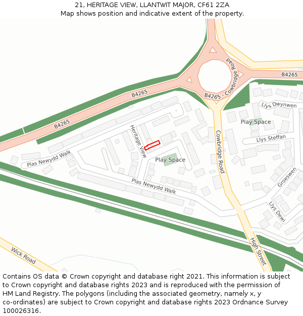 21, HERITAGE VIEW, LLANTWIT MAJOR, CF61 2ZA: Location map and indicative extent of plot