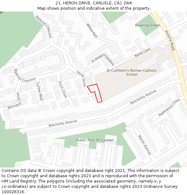 21, HERON DRIVE, CARLISLE, CA1 2WA: Location map and indicative extent of plot
