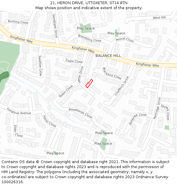 21, HERON DRIVE, UTTOXETER, ST14 8TN: Location map and indicative extent of plot