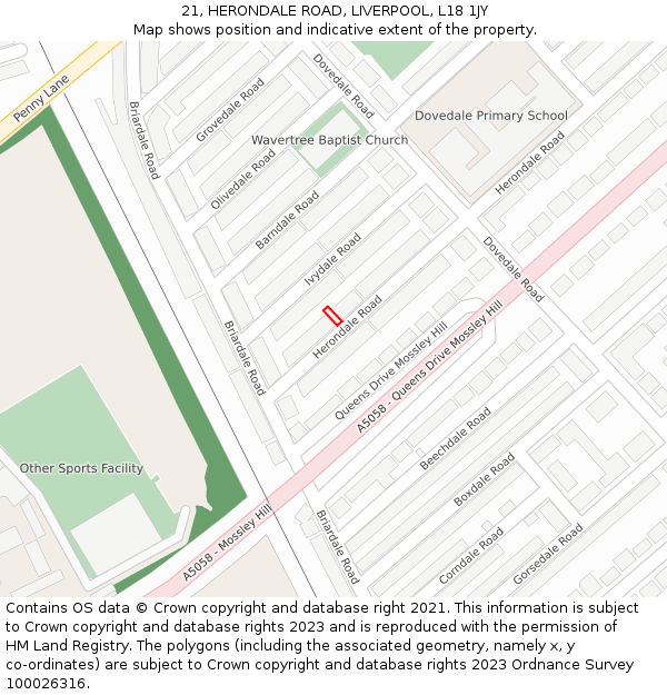 21, HERONDALE ROAD, LIVERPOOL, L18 1JY: Location map and indicative extent of plot