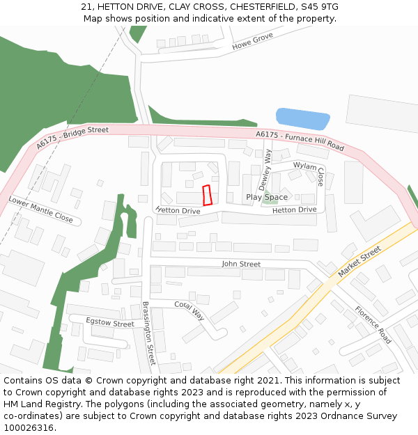 21, HETTON DRIVE, CLAY CROSS, CHESTERFIELD, S45 9TG: Location map and indicative extent of plot