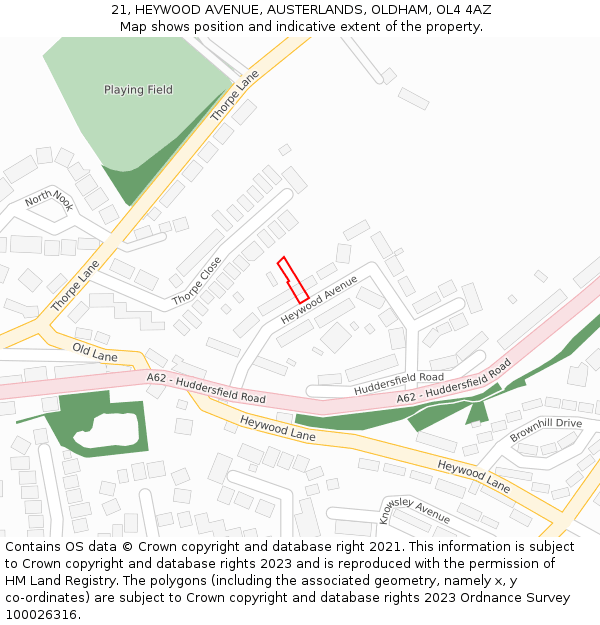 21, HEYWOOD AVENUE, AUSTERLANDS, OLDHAM, OL4 4AZ: Location map and indicative extent of plot