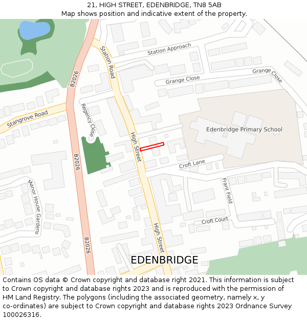 21, HIGH STREET, EDENBRIDGE, TN8 5AB: Location map and indicative extent of plot