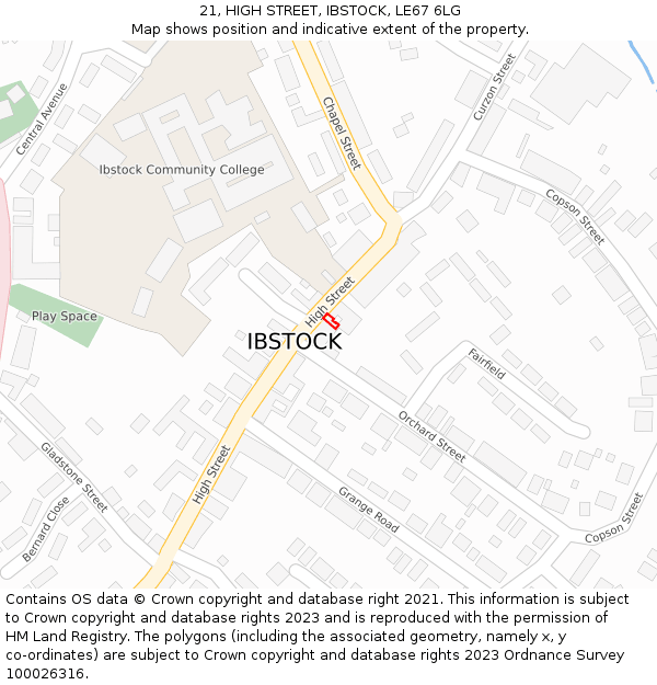 21, HIGH STREET, IBSTOCK, LE67 6LG: Location map and indicative extent of plot