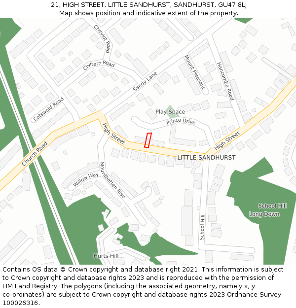 21, HIGH STREET, LITTLE SANDHURST, SANDHURST, GU47 8LJ: Location map and indicative extent of plot