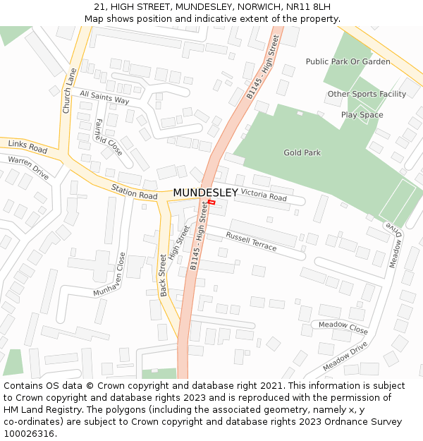 21, HIGH STREET, MUNDESLEY, NORWICH, NR11 8LH: Location map and indicative extent of plot