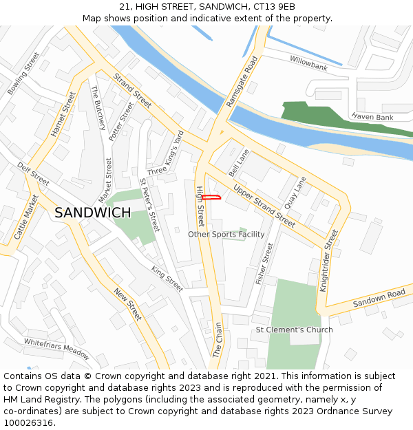 21, HIGH STREET, SANDWICH, CT13 9EB: Location map and indicative extent of plot