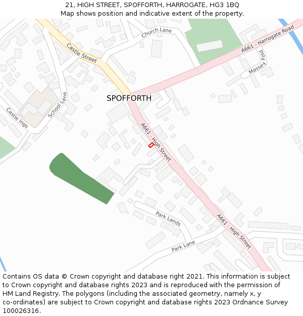 21, HIGH STREET, SPOFFORTH, HARROGATE, HG3 1BQ: Location map and indicative extent of plot