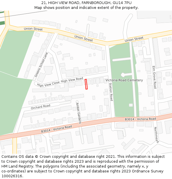 21, HIGH VIEW ROAD, FARNBOROUGH, GU14 7PU: Location map and indicative extent of plot