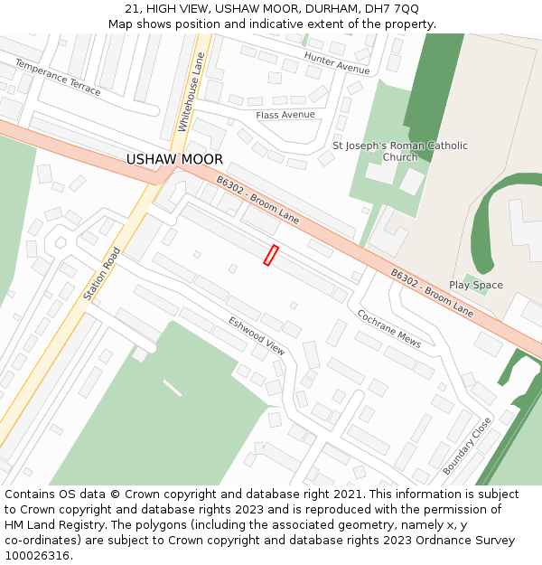 21, HIGH VIEW, USHAW MOOR, DURHAM, DH7 7QQ: Location map and indicative extent of plot