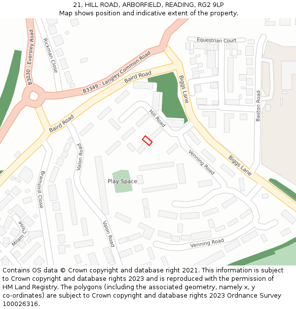 21, HILL ROAD, ARBORFIELD, READING, RG2 9LP: Location map and indicative extent of plot